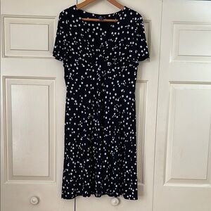 Chaps Black and White Polka Dot Midi Dress size large like new!